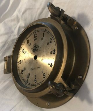 Vintage Brass Ship ' s Clock Porthole Marine Nautical 24 - Hour Time Maritime As - Is 4
