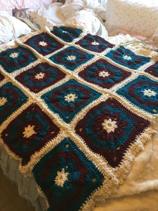 VINTAGE retro QUILT Hand Crocheted Afghan Granny Multi - Color Blanket or Throw 2
