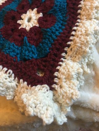 VINTAGE retro QUILT Hand Crocheted Afghan Granny Multi - Color Blanket or Throw 4