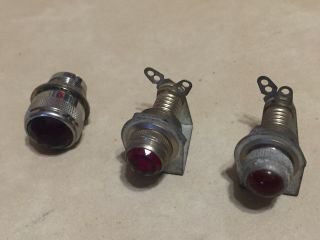 3 Vintage Dial Company Dash Panel Indicator Lights Red Glass Lens