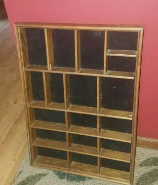 Charming Large Vintage Wooden Shadow Box Wall Shelf W/18 Compartments