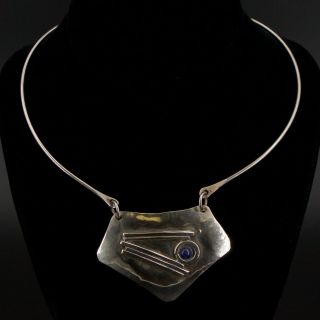 Vtg Sterling Silver - Signed Israel Lapis Pendant 16.  25 " Collar Necklace - 30g