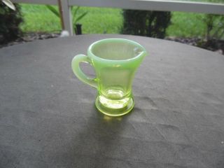 Small Vintage Yellow Green Vaseline Uranium Opalescent Footed Glass Pitcher