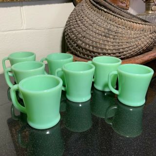 Vintage Fire King Green Jadeite 3 1/2 " Coffee Mug Oven Ware - 6 Available
