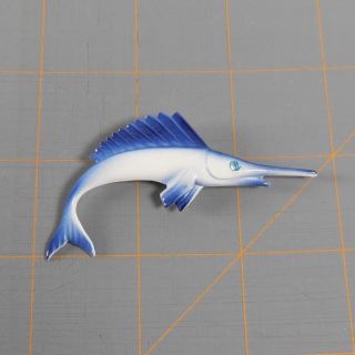 Vintage Brooch Pin Blue White Figural Enamel Sailfish Sword Fish Marlin