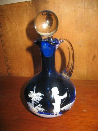 Vintage Mary Gregory Cobalt Blue Cruet With Stopper
