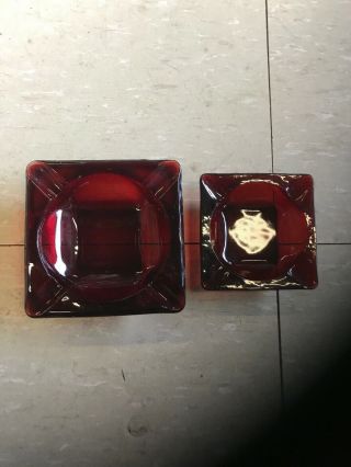 2 Vintage Ruby Red Anchor Hocking Square Ash Trays