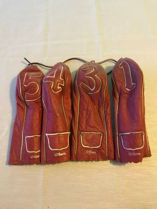 Vintage Leather Wilson Golf Club 1,  3,  4 & 5 Woods Headcover Set Red