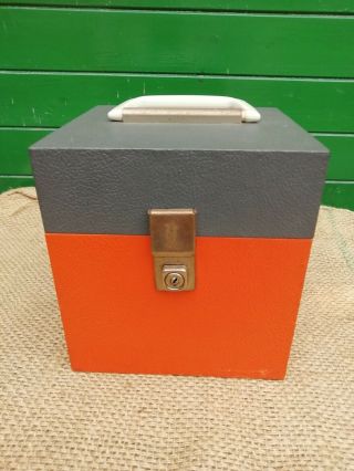 Vintage Vinyl Record Case Box Singles 45 Storage Box Dj Orange Carry Case Retro