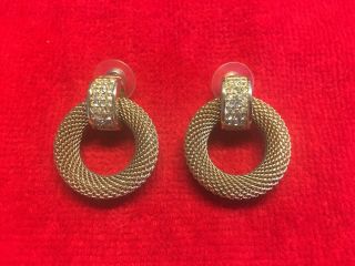 Givenchy Vintage Mesh Gold Tone Signed Door Knocker Pierced Post Earrings