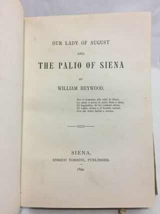 Orig.  1899 Palio of Siena Lady of August Hand Painted Vellum Cover W.  Heywood 9