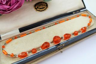 Vintage Art Deco Amber Glass Beaded Necklace.  Vintage Jewellery