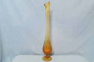 Vintage Fenton Art Glass Bud Vase Colonial Amber Thumbprint Pattern 19 1/8 " Tall