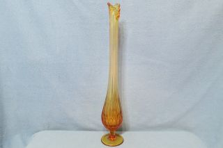 Vintage Fenton Art Glass Bud Vase Colonial Amber Thumbprint Pattern 19 1/8 