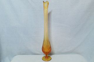 Vintage Fenton Art Glass Bud Vase Colonial Amber Thumbprint Pattern 19 1/8 