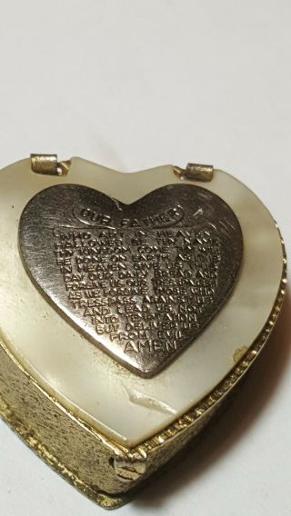 Vintage Heart Shaped goldtone Rosary locket with lords prayer pendant Catholic 2