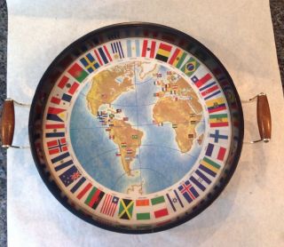 Vintage Kraftware Nyc Serving Tray With Handles 12 1/2 " Round With World Flags