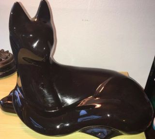 Vintage Haeger Potteries Cat Black Ceramic Figurine Sleek,  High Gloss,  Made In Usa