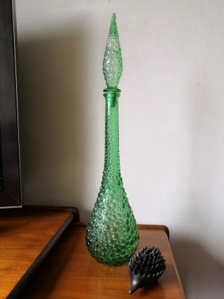 Vintage Mid Century Italy Empoli (57cm Approx) Green Hobnail Glass Genie Bottle