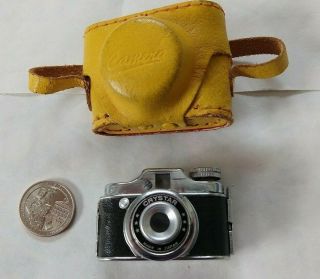 Vintage Crystar Miniature Mini Spy Camera With Yellow Leather Case