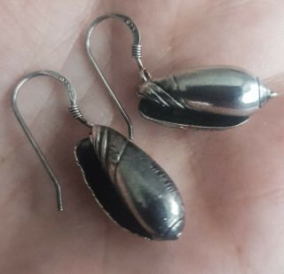 Fine Vintage Solid Silver Crafted Shell Shaped Earrings Sea Shells Lovely Gift