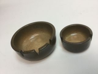 2 Vintage Heath Ceramics Ashtrays Matching Set Brown 4.  7/8” & 3 - 1/4”