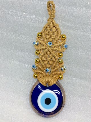 Vintage Handmade Knitted Blue Glass Evil Eye Nazar Talisman