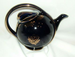 Vintage Hall 6 Cup Teapot 0443 Air Flow Navy Blue W/ Gold Trim Cond