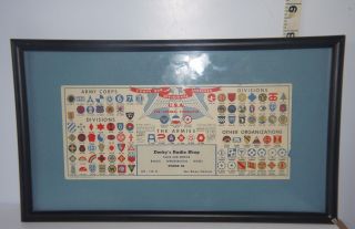 Vintage Framed W/glass Chart Of Usa Armies Corps & Divisional Insignia Patches