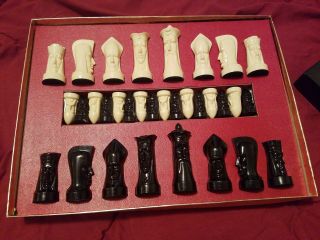 Vintage Gothic Sculptured Chess Set By Peter Ganine 1960 