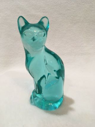 Vintage Fenton Blue Green Teal Glass Sitting Cat
