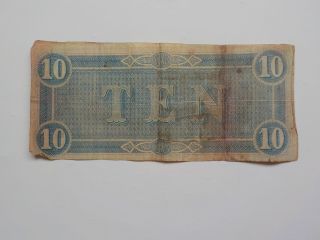 Civil War Confederate 1864 10 Dollar Bill Richmond Virginia Paper Money VTG Note 2