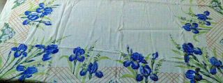 California Hand Print Vintage Midcentury Tablecloth 52 " Purpl Blue Iris Trellis