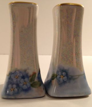 Vintage Opalescent Blue Flower Gold Top Salt & Pepper Shakers