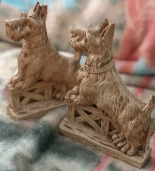 Vintage Wood Carved Scottie Dog Bookends Birdseye Maple,