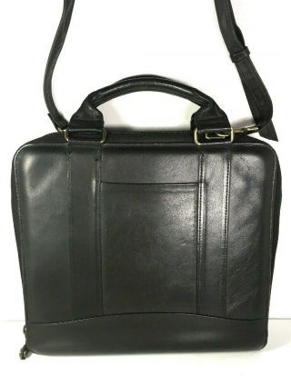 Franklin Covey Vintage Black Leather Zip Around Organizer With Cross Body Strap