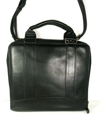 Franklin Covey Vintage Black Leather Zip Around Organizer with Cross Body Strap 2