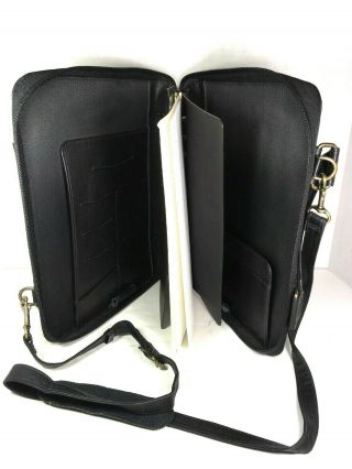 Franklin Covey Vintage Black Leather Zip Around Organizer with Cross Body Strap 3