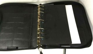 Franklin Covey Vintage Black Leather Zip Around Organizer with Cross Body Strap 4