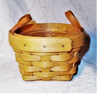 Small Vintage Signed Longaberger 5 " Round Basket W/ Protective Plastic Liner Euc