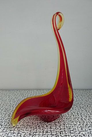50s 60s Retro Vintage Murano Sommerso Freeform Red Art Glass Sculpture Vase