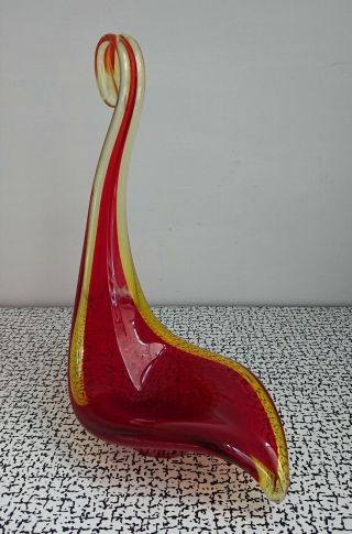 50s 60s Retro Vintage Murano Sommerso Freeform Red Art Glass Sculpture Vase 2