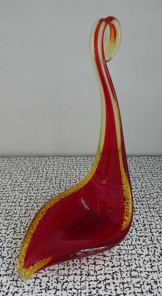 50s 60s Retro Vintage Murano Sommerso Freeform Red Art Glass Sculpture Vase 7