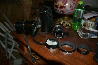 Vintage Canon Camera Fl 135mm Lens With 3 Lens Hoods & Cases Wow