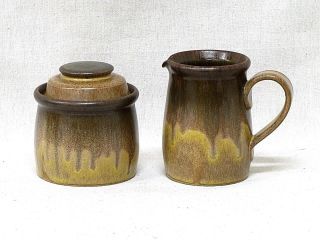 Vintage Denby Langley Romany Brown Pattern Stoneware Creamer & Sugar Bowl Set