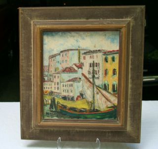 Vintage Oil On Canvas Painting Of Grand Canal Venice Italy - Framed And Signed