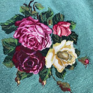 Vtg Complete Finished Needlepoint Floral Chair Cover 16 " X16 " Unframed