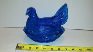 Vintage Blue Glass Hen On Nest Unknown Maker