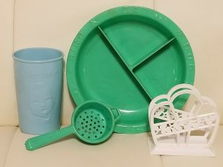 Vintage Plastic Doll Feeding Dishes Ansco Green Gerber Cup