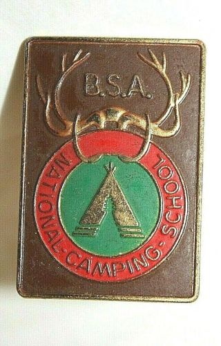 Vintage Bsa National Camping School Enameled Metal Neckerchief / Tie Slide